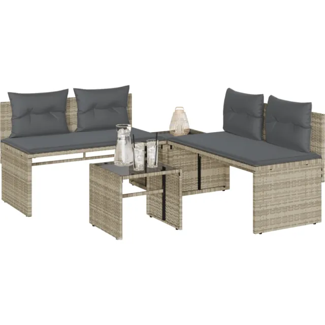 vidaXL 4-delige Loungeset met kussens poly rattan lichtgrijs