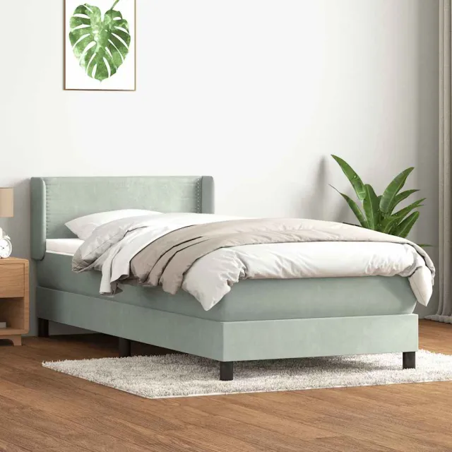 vidaXL Boxspring met matras fluweel lichtgrijs 80x220 cm grijs