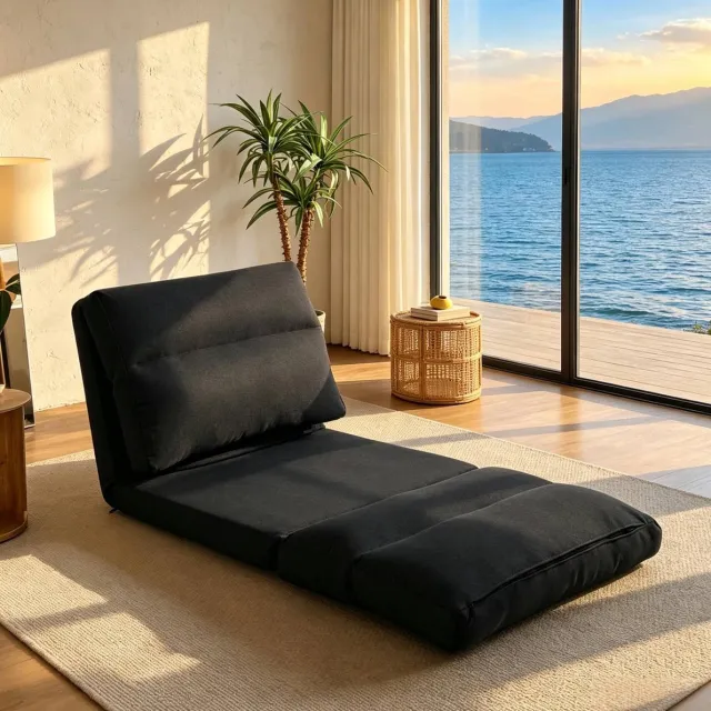 MODENUIT Relaxfauteuil 70 x 72 x 56 cm - Handmatig Verstelbare Rugleuning - Ligbed - Polyester Zwart