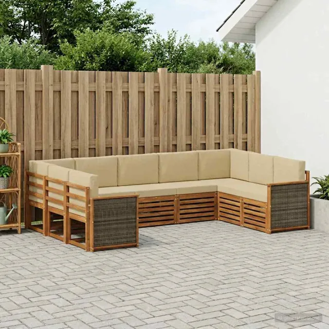 vidaXL Buiten bankenset 9 st 9-zits Natuurlijk en Beige Bruin