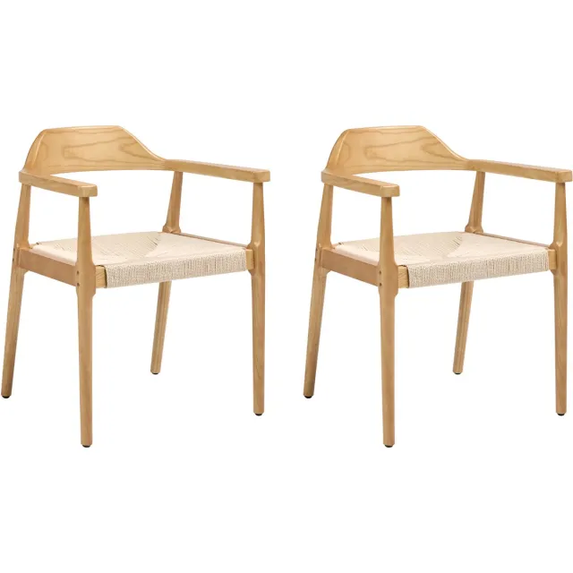 Beliani OAKDALE - Eetkamerstoel set van 2 - Lichtbruin/Beige - Rubberhout