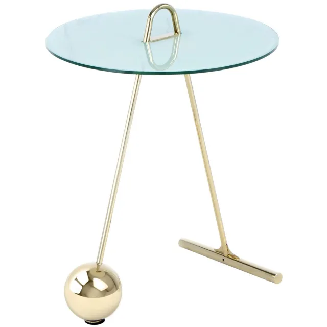 Padiro ronde bijzettafel - Ø 46 x 60 cm - Goudkleurig / Wit - Modern Art deco Glamour, Marmerlook - Glas, Staal