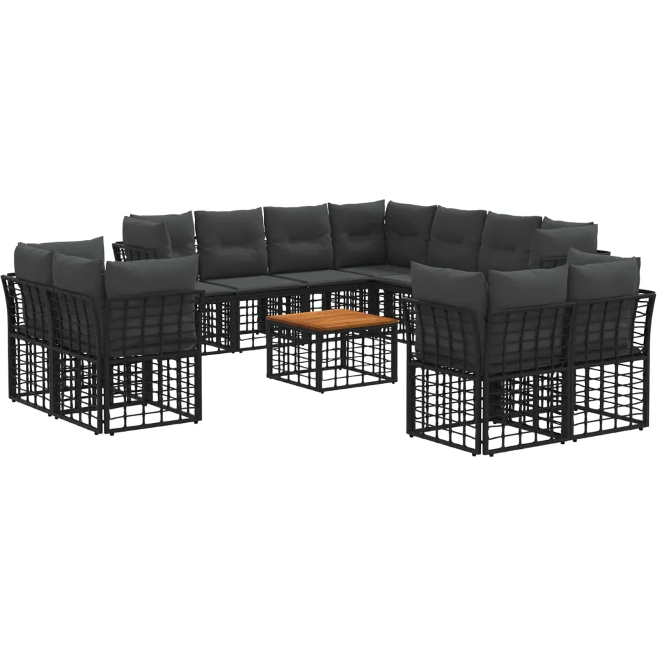 vidaXL Buiten bankenset 12 st 11-zits Zwart en Donkergrijs Polyester