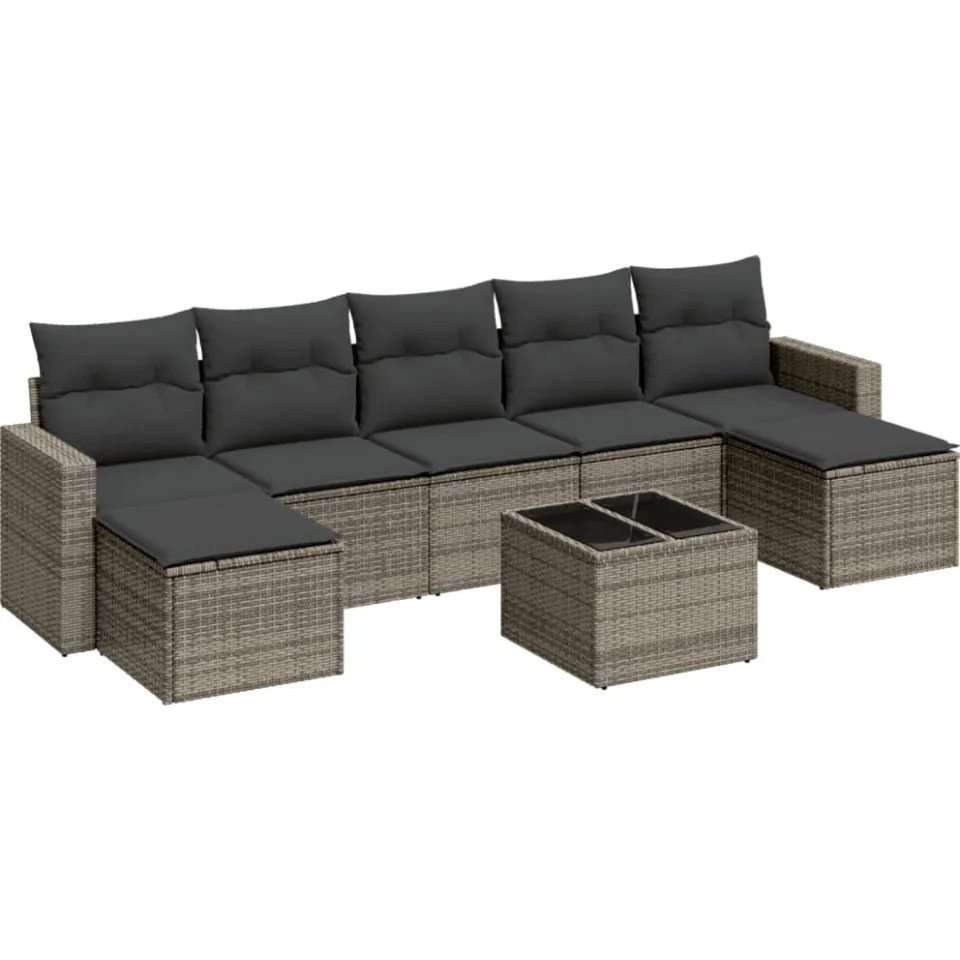 vidaXL 8-delige Loungeset met kussens poly rattan grijs, foto 3