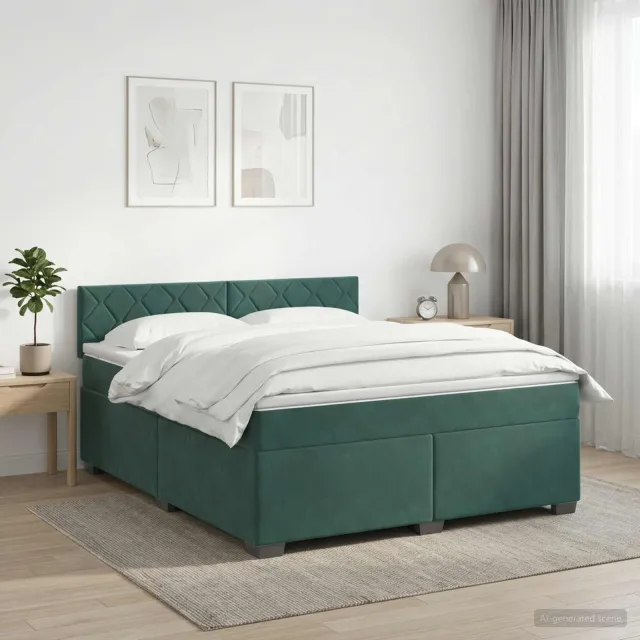 vidaXL Boxspring Bed met Matras en LED Donkergroen 160 x 200 cm
