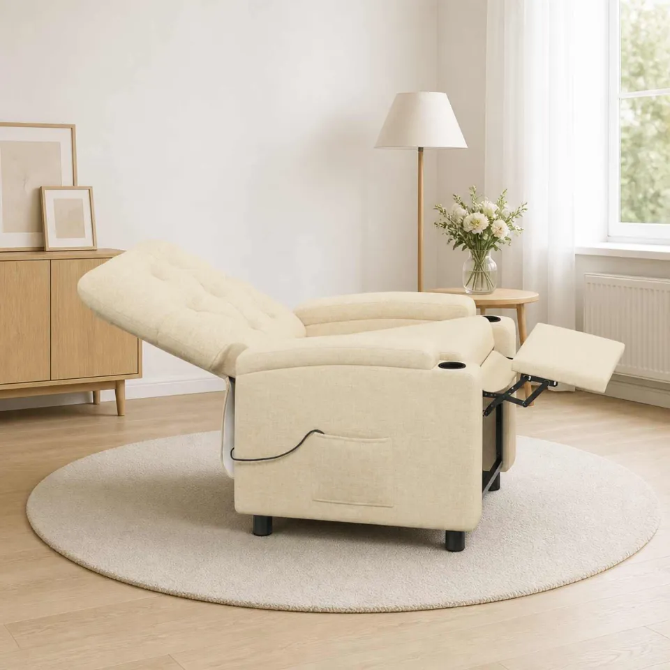 vidaXL Massage-relaxstoel Crèmekleurig 75 x 95 x 101 cm Stof, foto 4