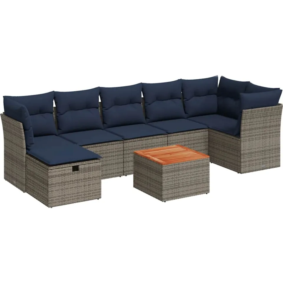 vidaXL 8-delige tuinbankset met kussens, grijs polyrotan, foto 3