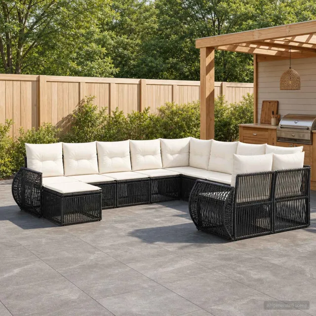 vidaXL Tuinbankenset 11 st 11-zits Zwart poly rattan, foto 2