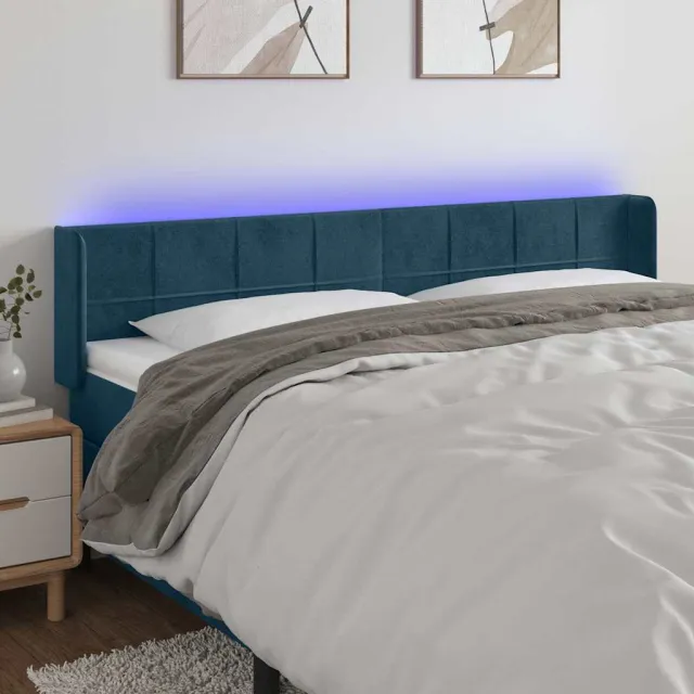 vidaXL Hoofdbord LED 163x16x78/88 cm fluweel donkerblauw blauw