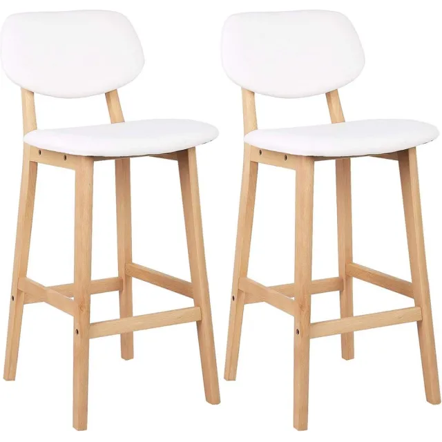 Happyment Barkrukken Riva - Set van 2 - Met rugleuning - Houten frame - Barstoelen ergonomisch - Keuken - Wit - Zithoogte 65cm