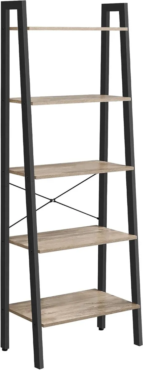 Vasagle Boekenkast met 5 lagen, ladderplank, staande plank, voor woonkamer, slaapkamer, keuken, thuiskantoor, industrieel ontwerp, stalen frame, kameelbruin/zwart LLS045B50