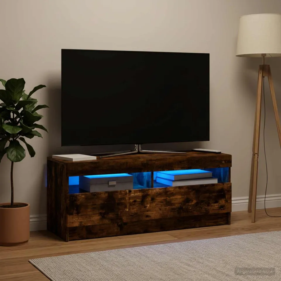 vidaXL LED tv-meubel Gerookt eiken Bewerkt hout, foto 4