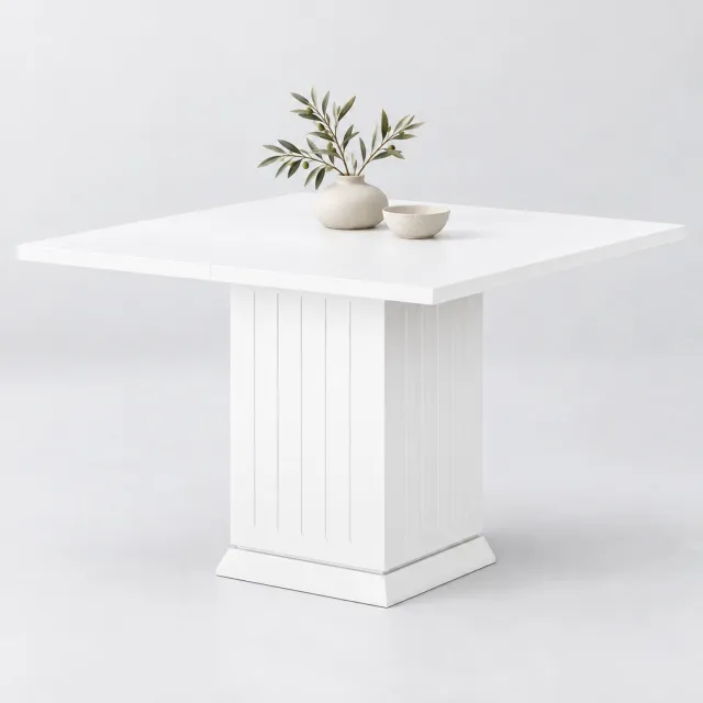 DMG Supply Houten Eettafel - 90 x 90 x 75 cm - Vierkant - 4 Personen - Wit - Geribbelde Kolompoot