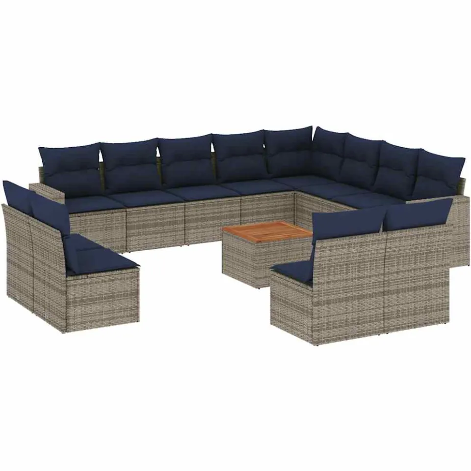vidaXL 13-delige Loungeset met kussens poly rattan grijs, foto 3