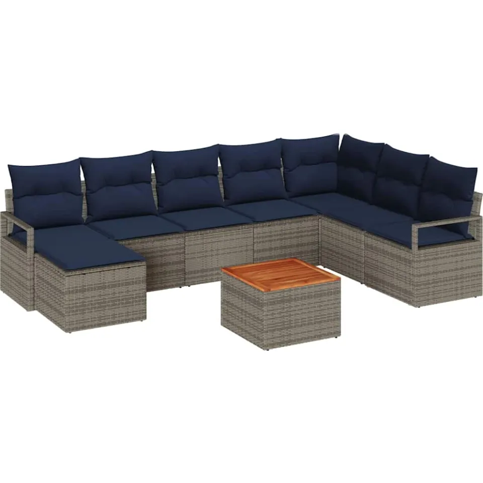 vidaXL Tuinbankenset 9 st Grijs poly rattan