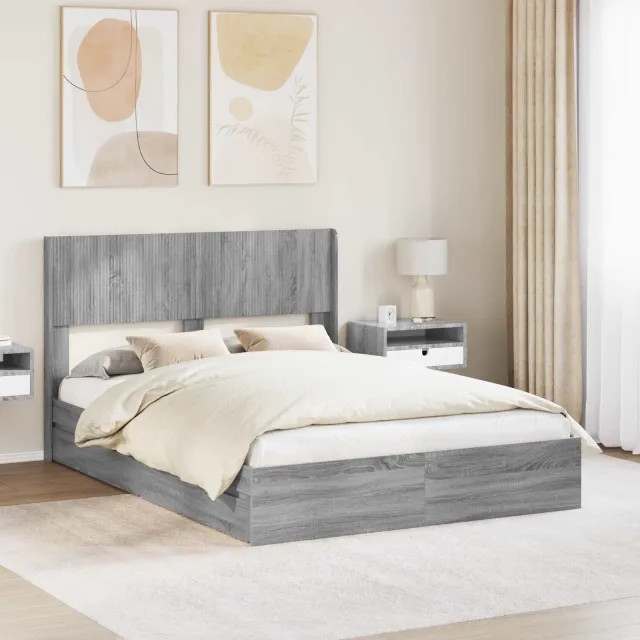 vidaXL Bedframe met opbergruimte en hoofdbord Grijs Sonoma