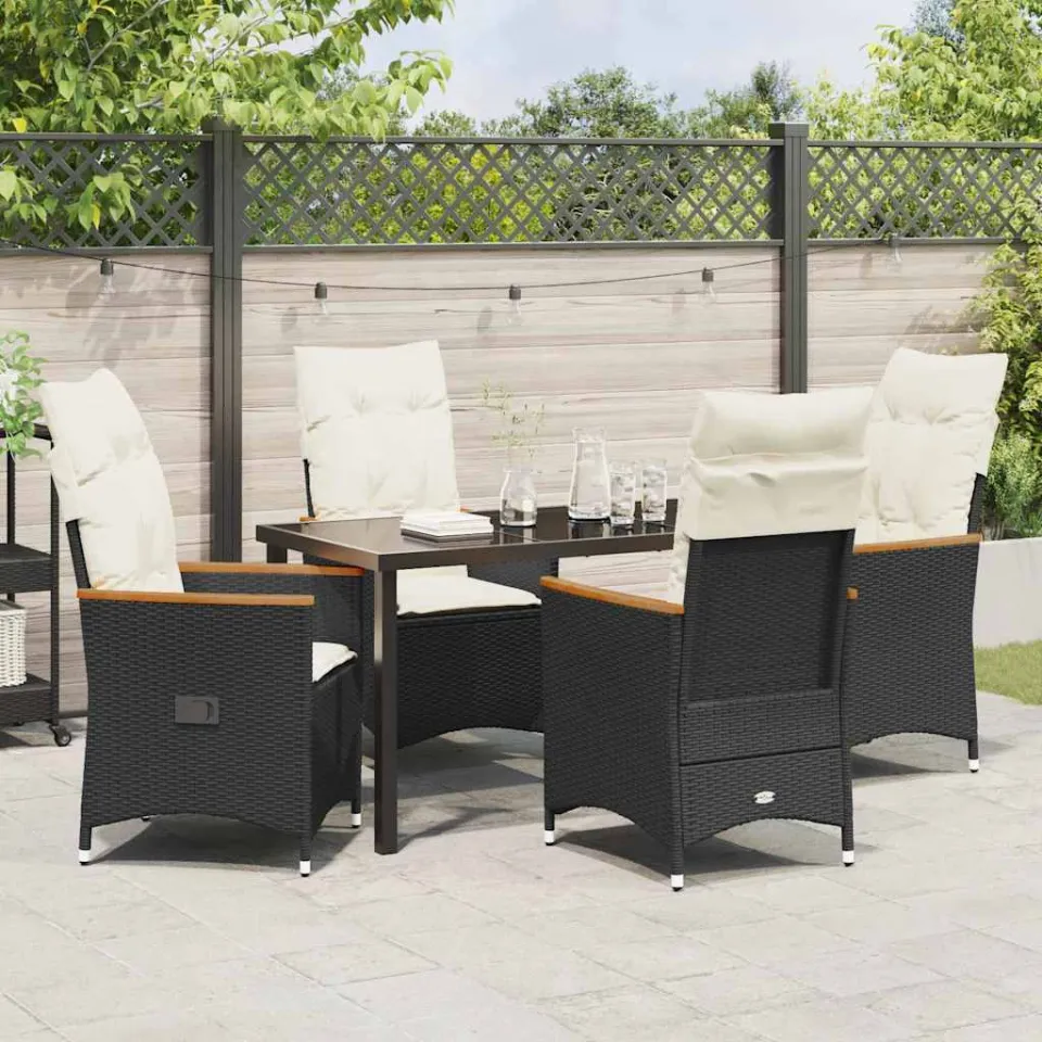 vidaXL Tuin eettafelset 5 st Zwart poly rattan, foto 3