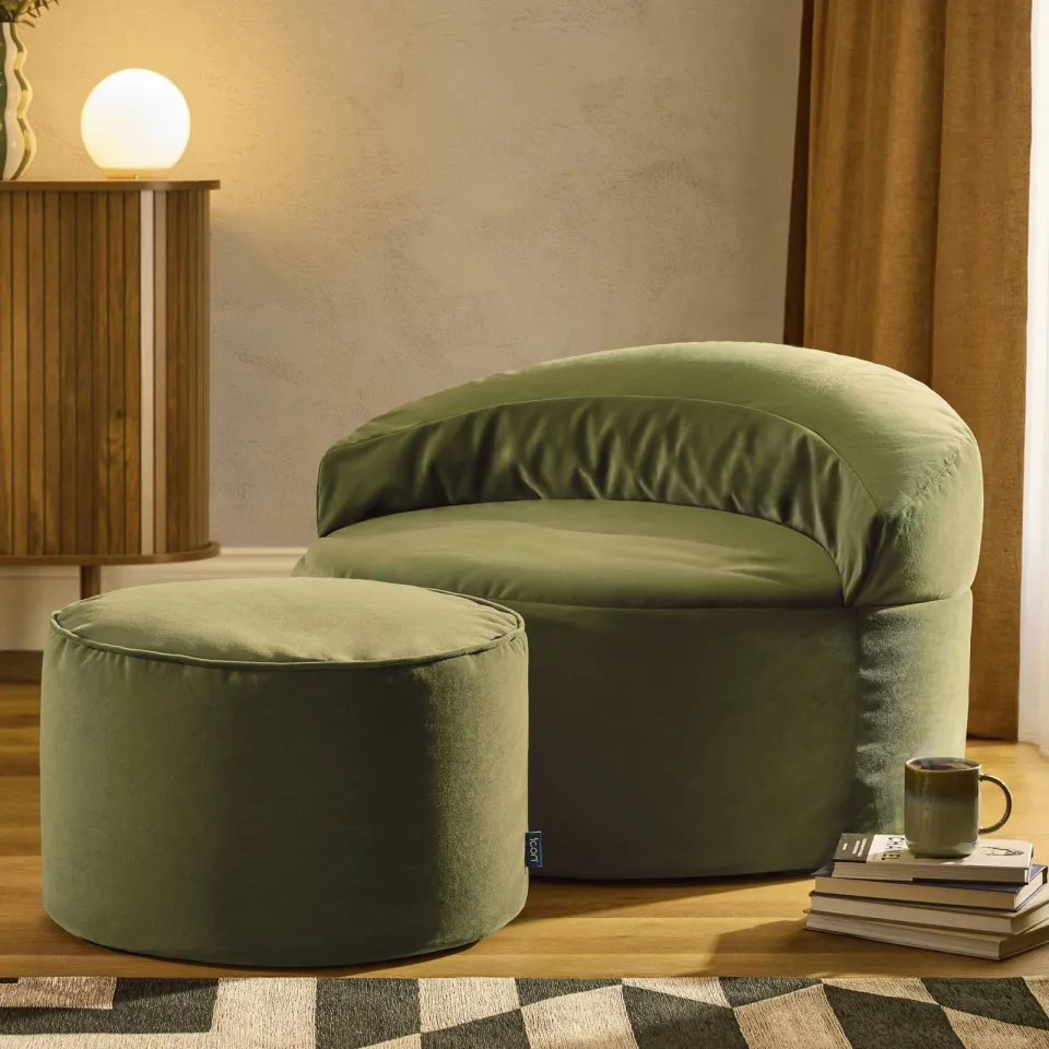 icon - Orb Zitzak Fauteuil met Poef - Fluweel - Terracotta, foto 5