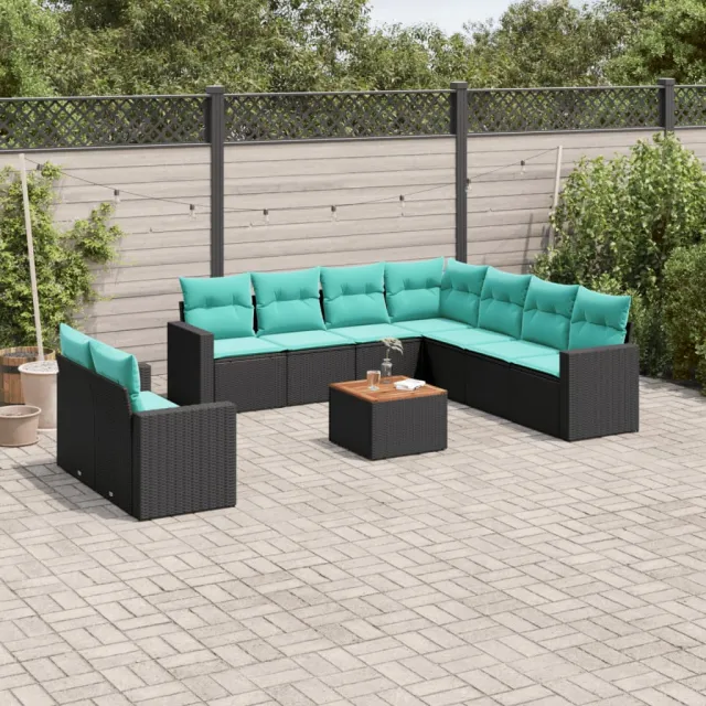 vidaXL 10-delige Loungeset met kussens poly rattan zwart, foto 2