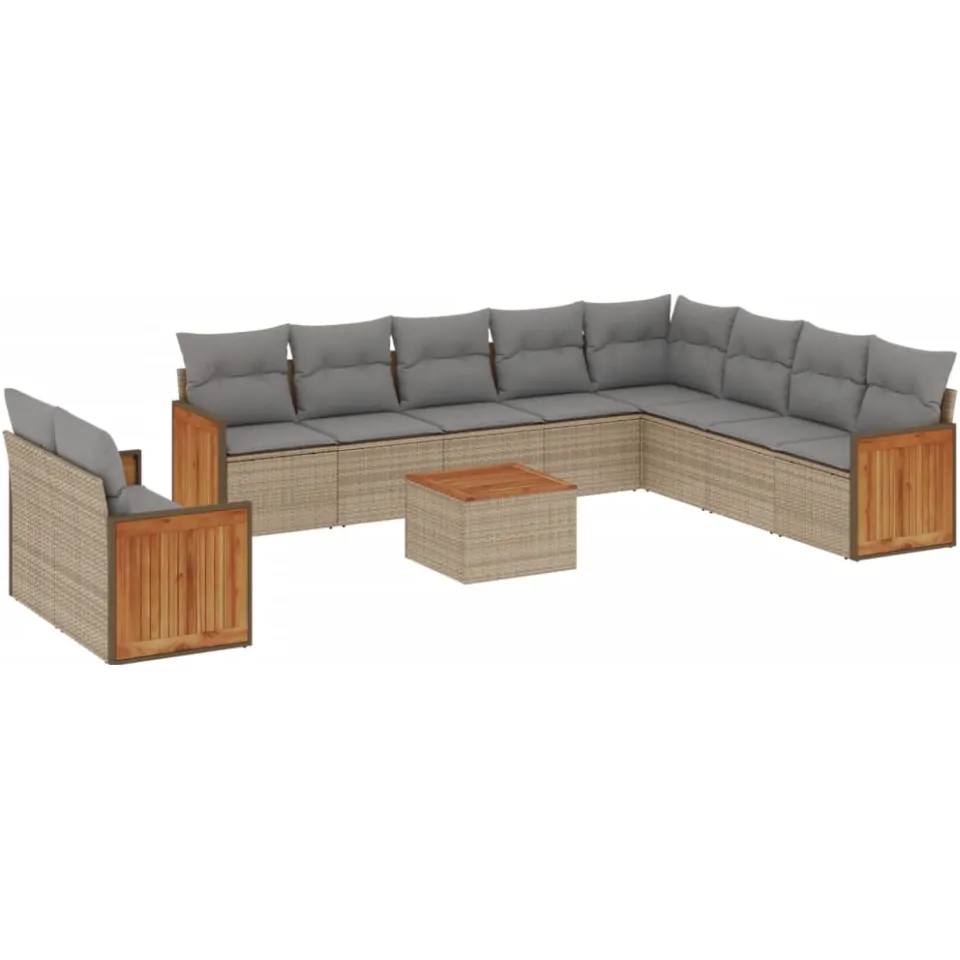 vidaXL 11-delige Tuinset met kussens poly rattan beige, foto 3