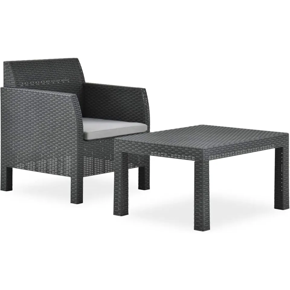 vidaXL 2-delige Loungeset met kussen PP rattan antracietkleurig, foto 3