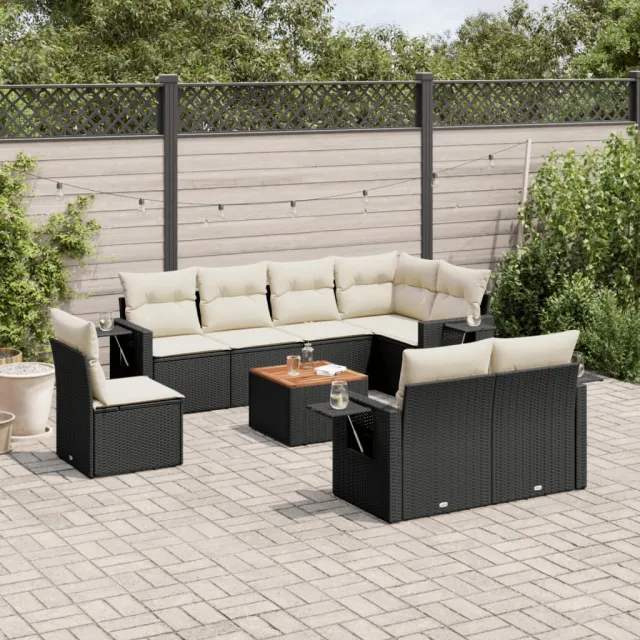 vidaXL 9-delige Loungeset met kussens poly rattan zwart, foto 2