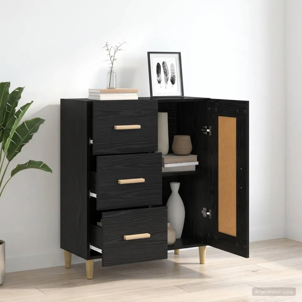 vidaXL Dressoir Zwart eiken 69,5 x 34 x 90 cm Bewerkt hout, foto 4
