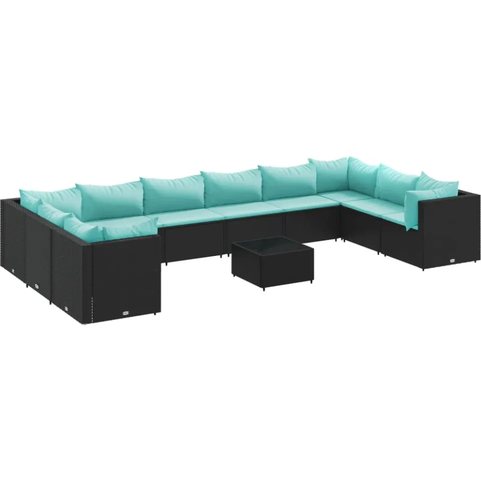 vidaXL 11-delige Loungeset met kussens poly rattan zwart, foto 4