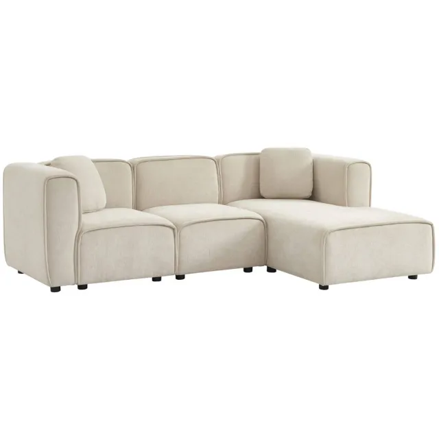 sweeek Rechtse hoekbank 3 zitplaatsen stof 2 vierkante kussens l 230 x b 145 x h 70 cm - lester Beige
