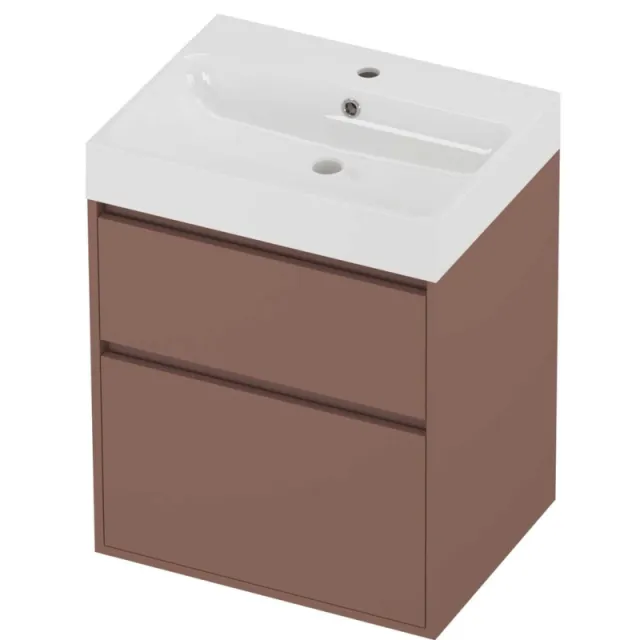 Proline Podium Badmeubelset Polystone Loft 1 Kraangat Greeploos 60x46x75 cm Glans Wit Beauty Blush Rosé Goud