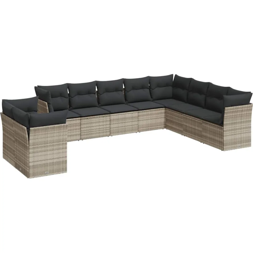 vidaXL 10-delige Loungeset met kussens poly rattan lichtgrijs grijs, foto 3