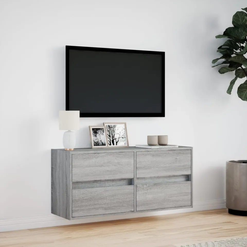 vidaXL Tv-wandmeubel met LED-verlichting 100x31x45 cm grijs sonoma, foto 2