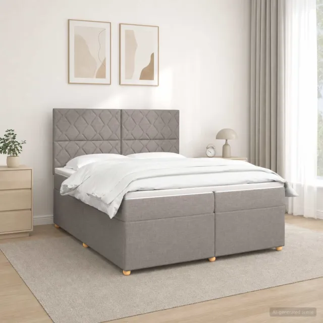 vidaXL Boxspringbed met matras met hoofdeinde Taupe 200 x 200 cm Stof