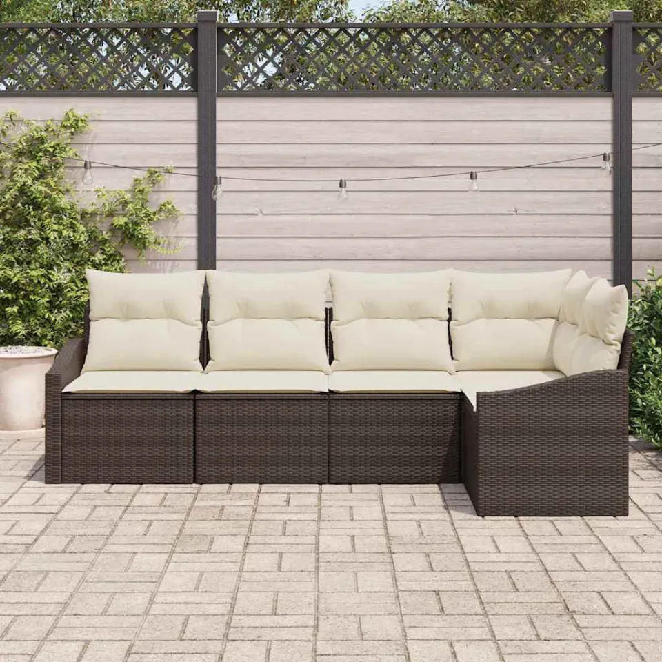vidaXL Tuinbankenset 5 st Bruin en wit poly rattan, foto 3