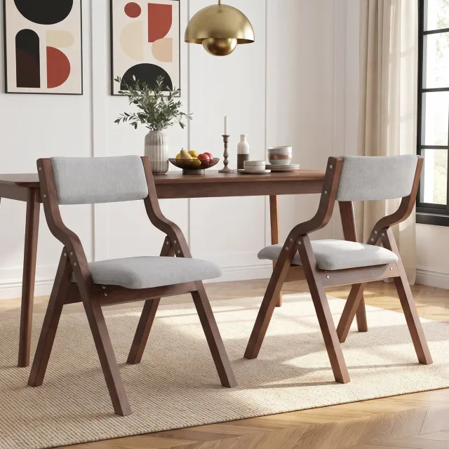 Maisentiel Klapbare eetkamerstoelen, set van 2, 55 x 49 x 81 cm, hout, grijs linnen