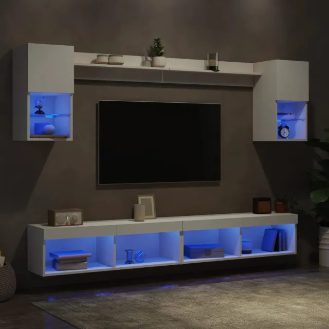 vidaXL 6-delige Tv-wandmeubelset met LED-verlichting bewerkt hout wit, foto 2