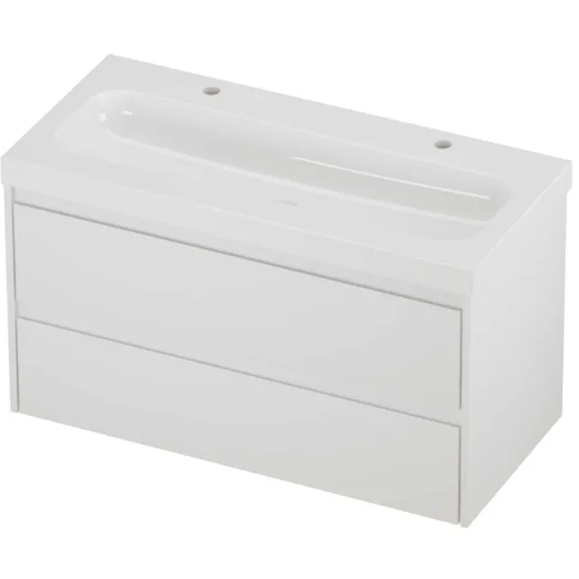 Proline Haga Badmeubelset Polystone Mezza 2 Kraangaten 100x46x58 cm Glans Wit Mat Wit