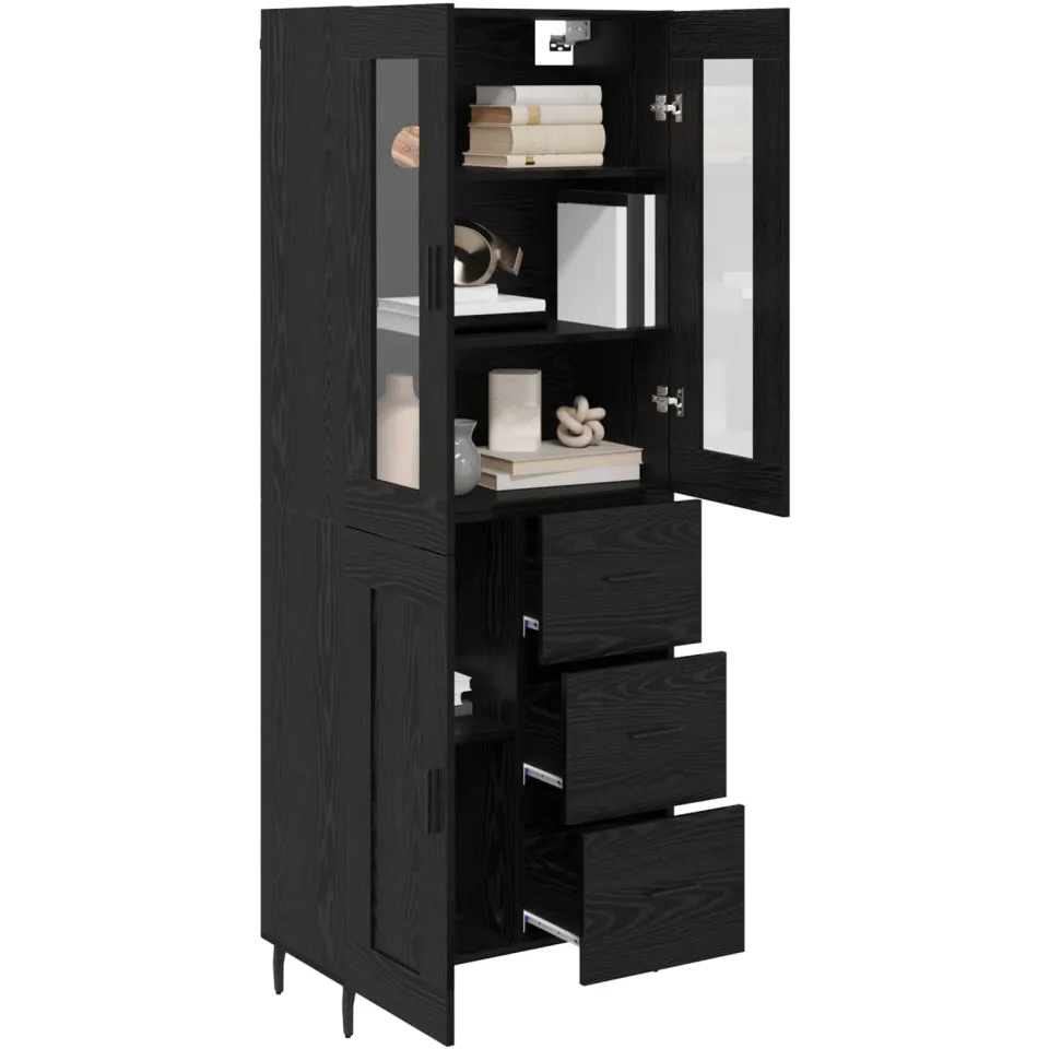 vidaXL Hoge kast 2 st Zwart Eiken 69,5 x 34 x 180 cm Bewerkt hout