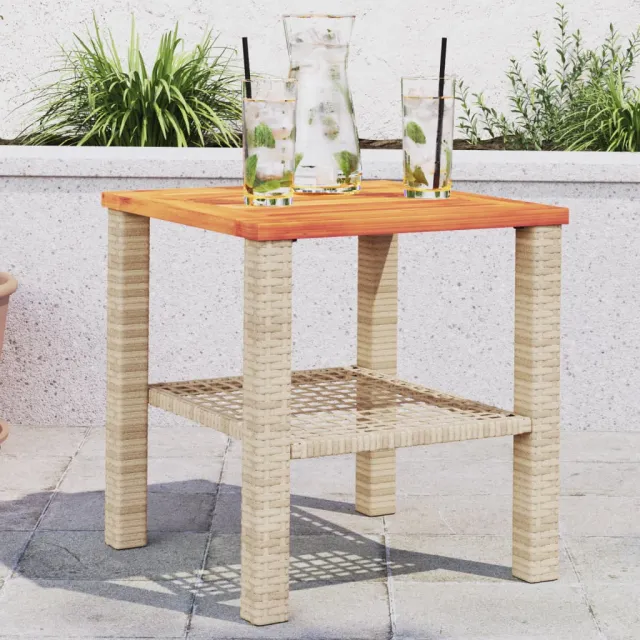 vidaXL Tuintafel 40x40x42 cm poly rattan en acaciahout beige, foto 2