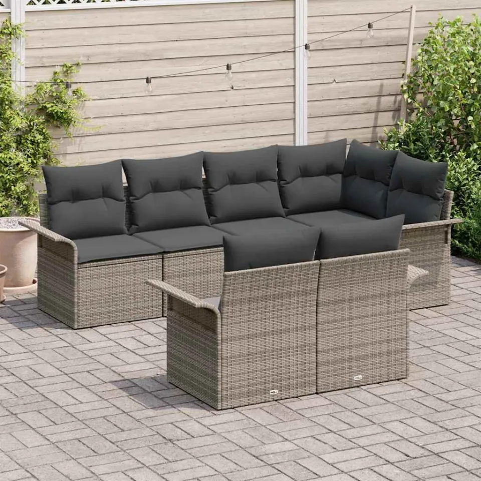 vidaXL Tuin Sofa Set 7 st Grijs Poly riet, foto 3