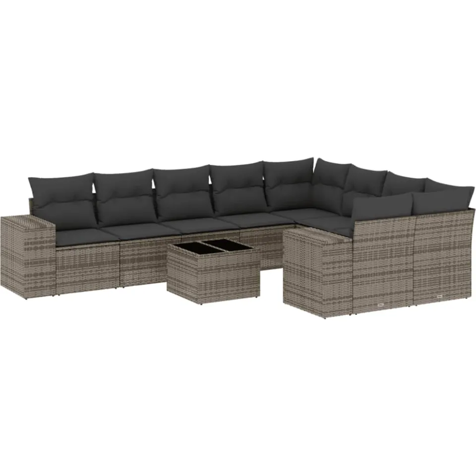 vidaXL 10-delige Loungeset met kussens poly rattan grijs