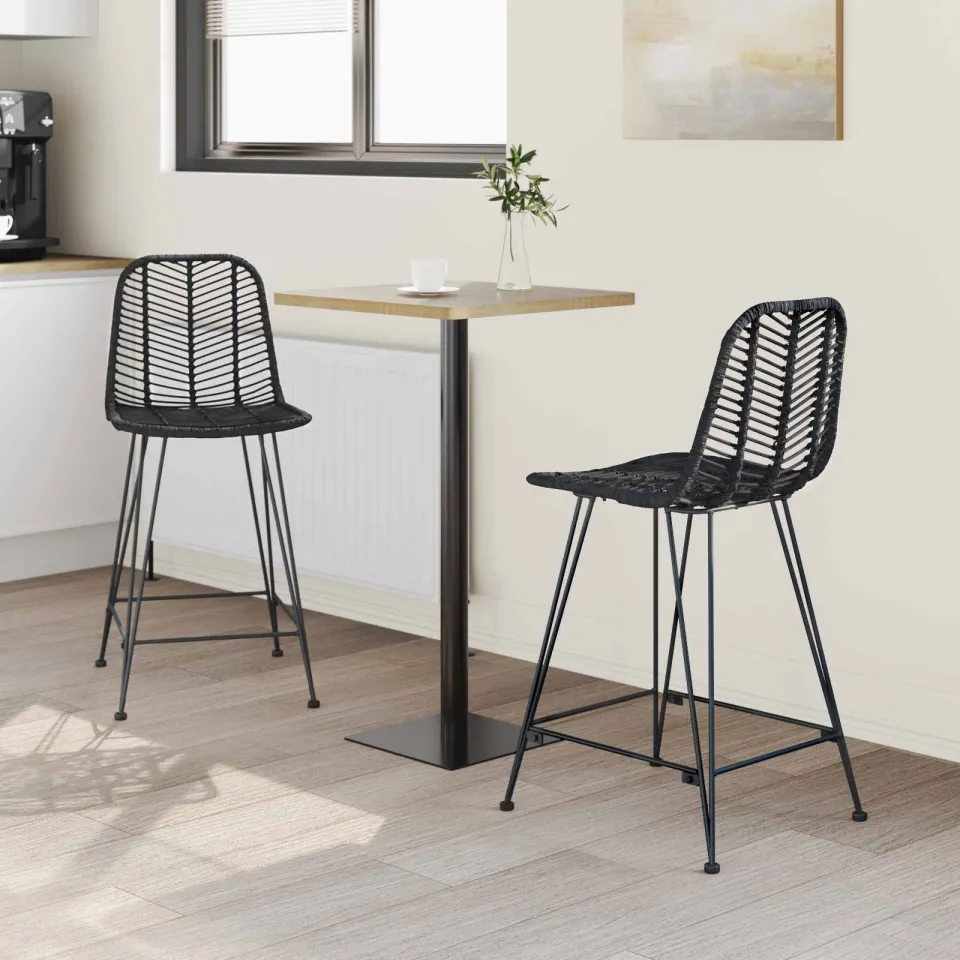 vidaXL Barkruk 2 st Zwart 44,5 x 54,5 x 97,5 cm Riet en IJzer, foto 3