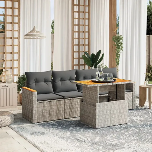 vidaXL 5-delige Loungeset met kussens poly rattan grijs, foto 2