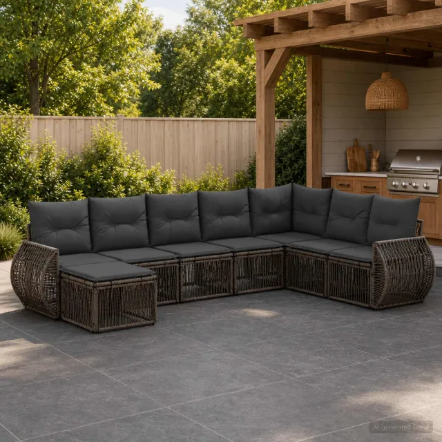 vidaXL Tuinbankenset 8 st 8-zits Grijs en Donkergrijs poly rattan, foto 2