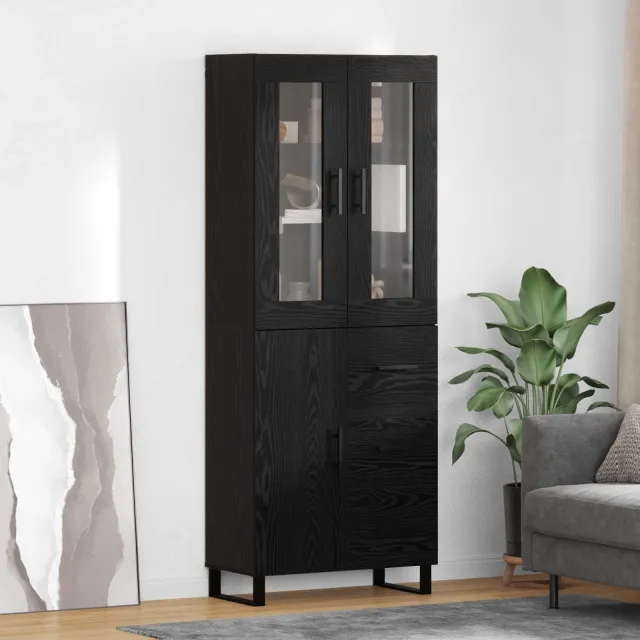 vidaXL Hoge kast 2 st Zwart Eiken 69,5 x 34 x 180 cm Bewerkt hout, foto 2