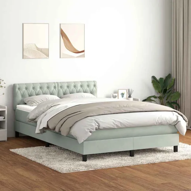 vidaXL Boxspring met matras en LED fluweel lichtgrijs 160x210 cm grijs