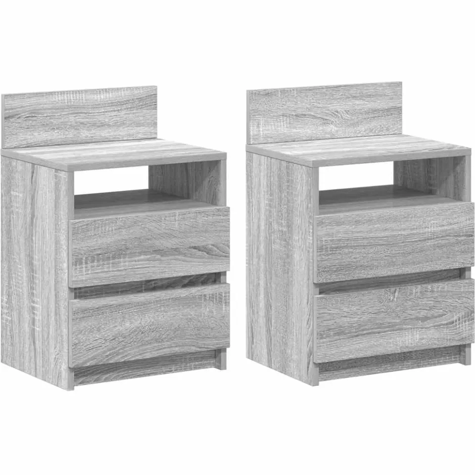 vidaXL Nachtkastjes 2 st met 2 lades 40x33x60 cm grijs sonoma eiken, foto 3
