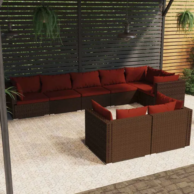 vidaXL 8-delige Loungeset met kussens poly rattan bruin, foto 2