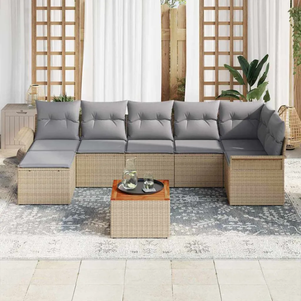 vidaXL Tuinbankenset 8 st Beige en Licht Grijs poly rattan, foto 3