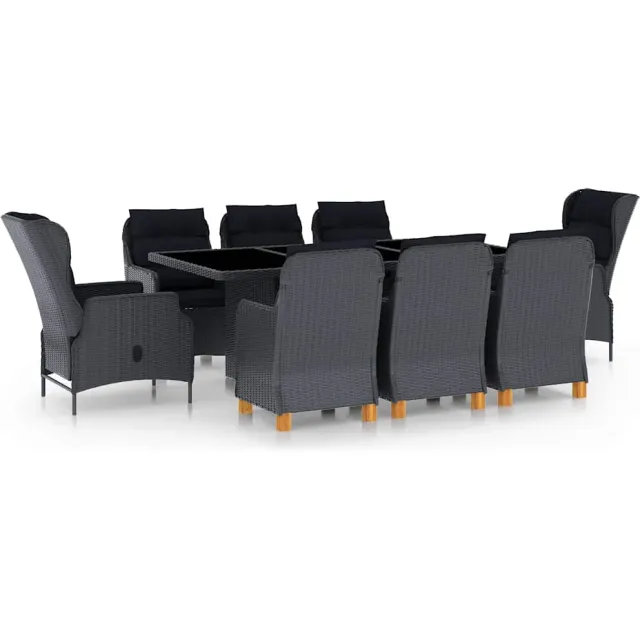 vidaXL 9-delige Tuinset met kussens poly rattan donkergrijs grijs, foto 2